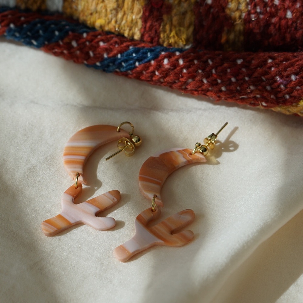 Cactus Moon Clay Statement Earrings